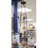 A Degus Art Nouveau wrought iron and glass ceiling light length 94cm