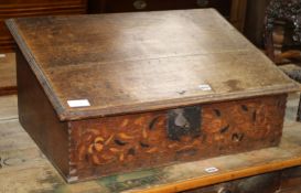 An early 18th century oak bible box W.73cm