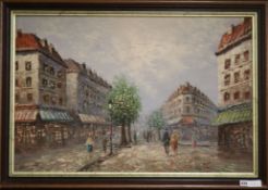 Burnett, oil on canvas, Paris street scene, signed, 59 x 89cm