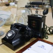 A Jydsk hand cranked telephone and a bakelite telephone 32cm