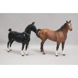 Two Beswick horses: Hackney 1361, black gloss and Swish Tail 1182, brown matt