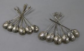 A set of six 19th century Russian 84 zolotnik parcel gilt silver teaspoons, 1875 and one other set