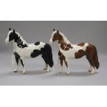 Two Beswick Pinto Ponies 1373 2nd version Piebald and Skewbald, gloss