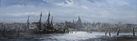 Edward Elliott, two oils on board, Harbour scenes, signed, 30 x 121cm and 19 x 60cm