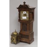 A brass lantern clock and a miniature longcase clock longcase 49cm