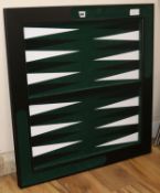 A backgammon board, thirty pieces height 72cm width 69cm