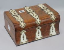 A Victorian burr walnut and ivory sewing box and accessories width 27cm depth 20cm