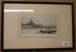 Herbert George Hampton (1873-1936), etching, St Paul's from The Thames, signed in pencil, 13 x 26cm