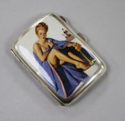 A George V silver and transfer print decorated cigarette case by William Hair Haseler, Birmingham,
