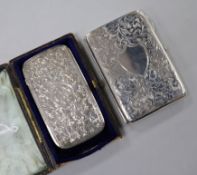 A Victorian engraved silver card case and an Edwardian silver purse.