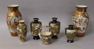 Five Japanese Satsuma miniature vessels and a pair of Kutani vases