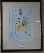 Tim Bulmer, ink and watercolour, ballooning cartoon 'Of Course We Are Sodding Lost', signed, 34 x