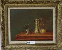 Kiss, oil on board, table top still life, signed, 30 x 40cm