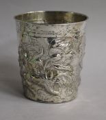 A late 18th? century continental white metal beaker (a.f.), 86mm.