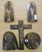 Five bronze Religious plaques largest 31 x 22.5cm