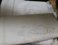 Six French Provincial monogrammed linen sheets