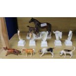 Five Royal Worcester Racehorse busts and other animal figures