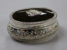 A late Victorian silver and tortoiseshell oval casket, Brockwell & Son, London, 1896, 12cm.