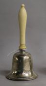 A George V silver hand bell with turned ivory handle, William Comyns & Sons Ltd, London 1928, 12.
