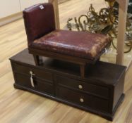 A mahogany small low chest fitted four drawers and a hide-covered gout stool (a.f.), the chest