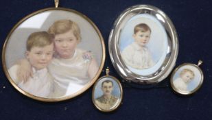 Nina Hardy, four portrait miniatures, the three smaller on ivory