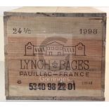 A case of twelve bottles of Lynch Bages, Pauillac, 1998 Check - Open ??