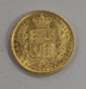A Victoria gold sovereign, 1887, Sidney mint, young head, reverse shield and wreath, 7.95g