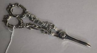 A pair of Victorian silver grape shears, with vineous handles, Francis Higgins II, London, 1871,