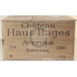 A case of twelve bottles of Chateau Haut-Bages Averous, Pauillac, 2000.