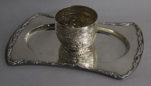 A George V silver tray/stand, Elkington & Co, London, 1910, 30.5cm and a Victorian repousse silver