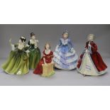 Five Royal Doulton figurines: Judith HN2313, Rachel HN2936, Fleur HN2368, Simone HN2378 and Hannah