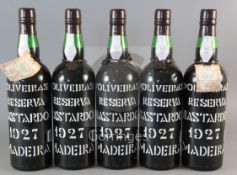 Five bottles of D'Oliveiras Reserva Bastardo Madeira, 1927.