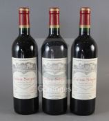 Three bottles of Chateau Calon-Segur, St. Estephe 1996.