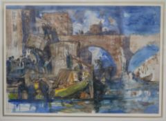 Sir Frank Brangwyn, watercolour, 'Cotton on the Canal, Manchester', initialled, 1962 Fine Art