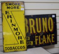 Two enamel signs: St Bruno and Erinmore Tobacco 46 x 76cm and 66 x 30cm