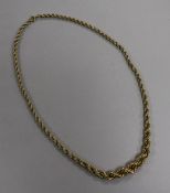 A continental yellow metal tapering yellow metal ropetwist chain, 44cm.