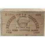 A case of twelve bottles of Chateau Reserve de la Comtesse, Pauillac 2000.