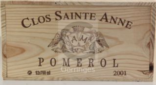 A case of twelve bottles of Chateau Clos Sainte Anne, Pomerol, 2001.