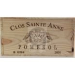 A case of twelve bottles of Chateau Clos Sainte Anne, Pomerol, 2001.