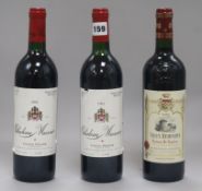 Two bottles of 1991 Chateau Musar one bottle of Vieux Remparts 2005