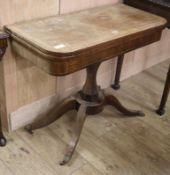 A Regency banded mahogany card table W.91cm