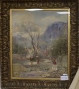 Sir David G. Murray, watercolour, Italian landscape with figures in a valley, signed and dated 1908,