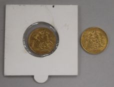 Two George V gold half sovereigns, 1911, GVF and 1913, VF one in sealed card and plastic mount 7.95g