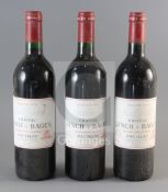 Three bottles of Chateau Lynch Bages Pauillac, 1989.