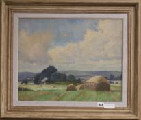 Charles H.H. Burleigh (1869-1956), oil on canvas, haystacks in a landscape, signed, 40 x 50cm