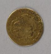 A George III gold quarter guinea, 1762, shield back, 2g, F