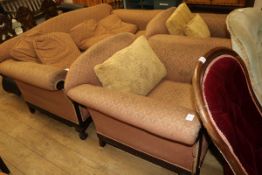 A 1920's three piece bergere suite sofa W.195cm