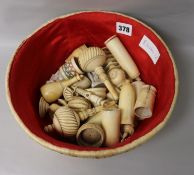 A group of 19th century ivory and bone sewing related objects and finials etc.