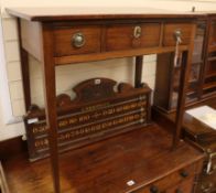 A George III mahogany side table, fitted frieze drawers W.81cm