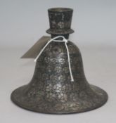 A 19th century Indian Bidri ware hu'qqa base height 14cm